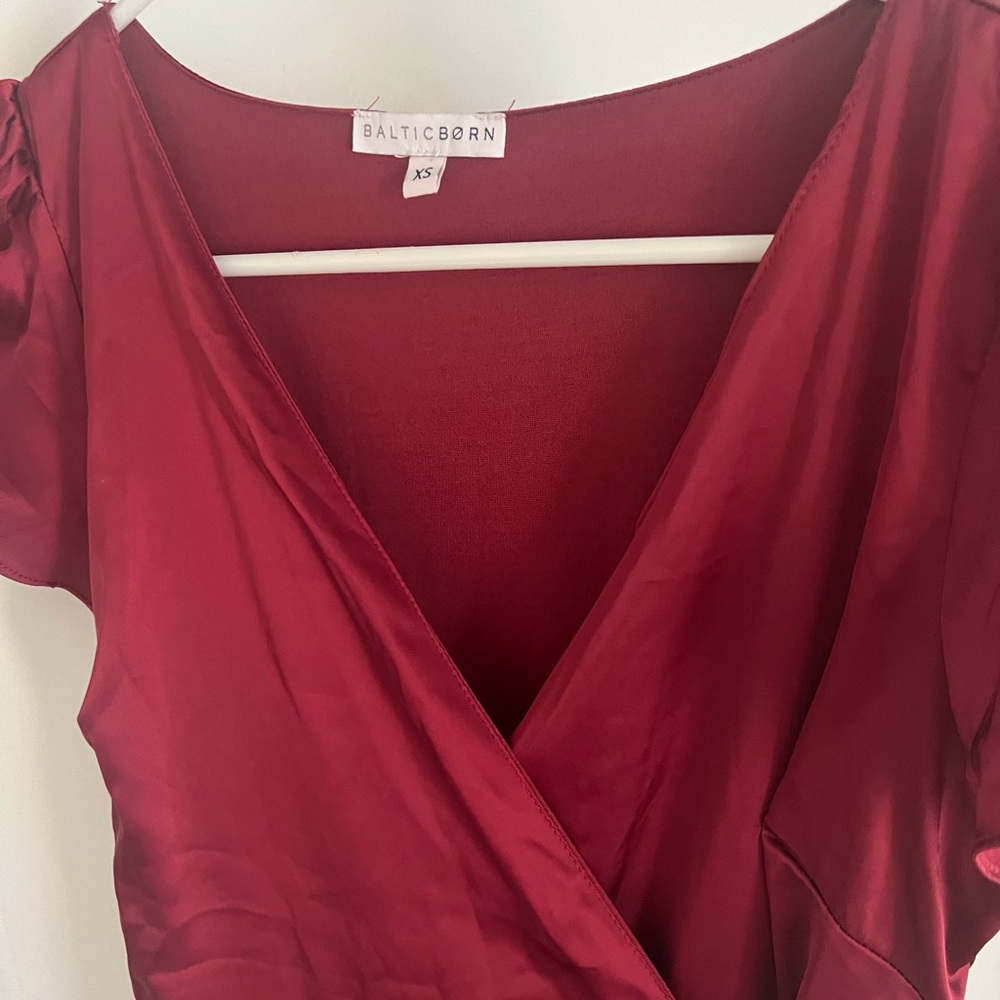 Red Satin Maxi Wrap-front Dress - Picture 7 of 8